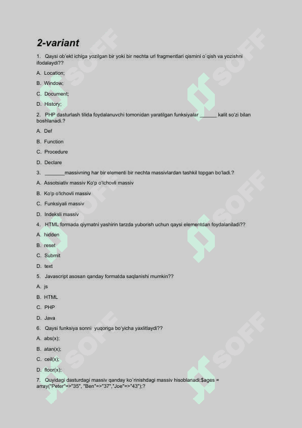 Web dasturlashga kirish testlar 5