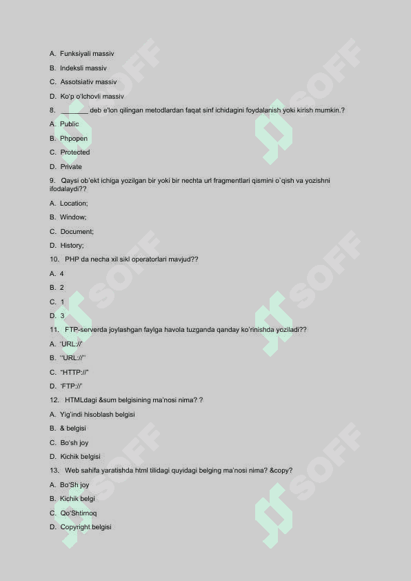 Web dasturlashga kirish testlar 6