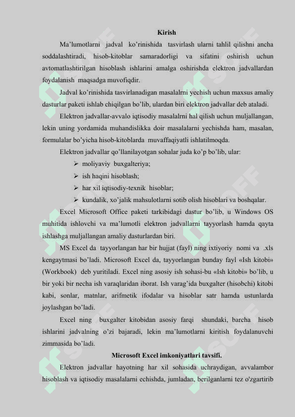 MS Excel dasturida sohaga oid sonli ma’lumotiar biian ishlash. 2