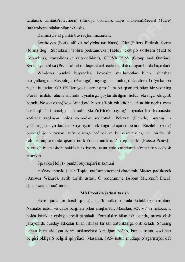MS Excel dasturida sohaga oid sonli ma’lumotiar biian ishlash. 8