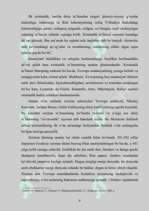 GʻARBIY YEVROPANING OʻRTA ASR MADANIYATI kurs ishi 8