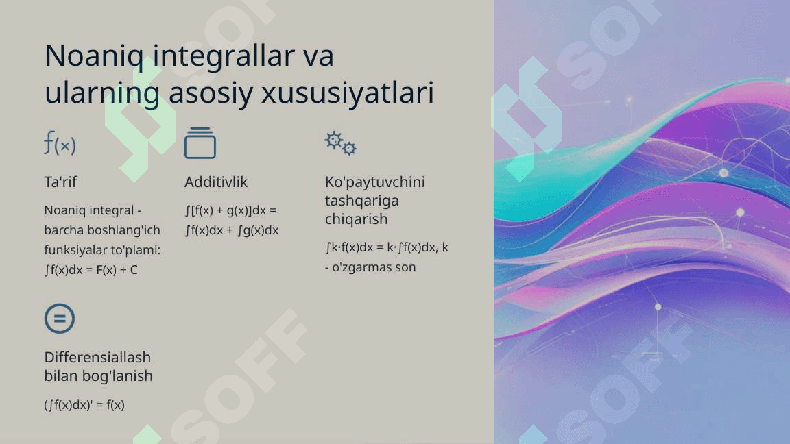 Integrallar jadvali va integrallashning eng sodda qoidalari 5