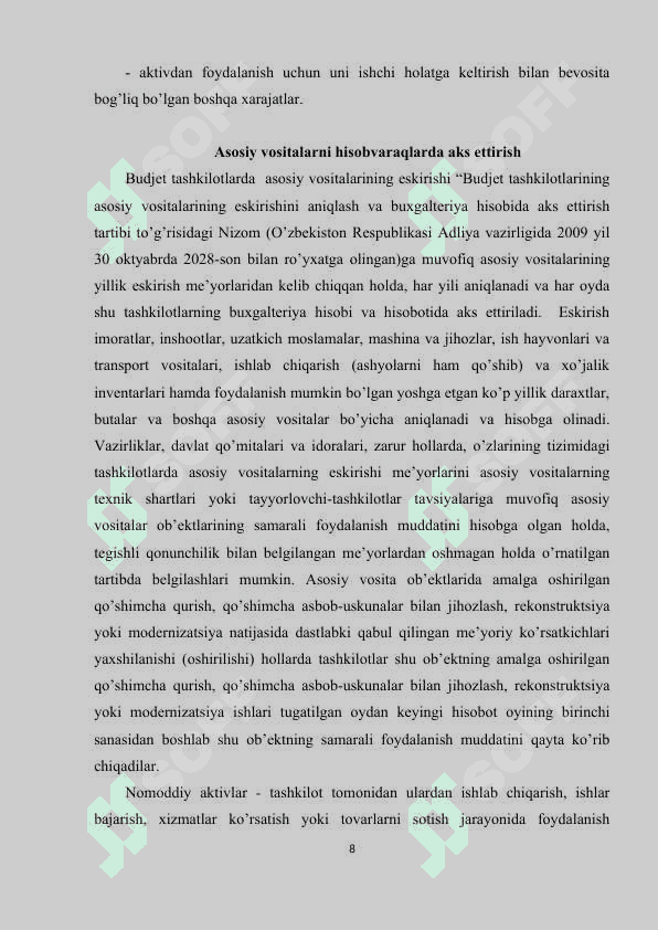 BUDJET TASHKILOTLARIDA NOMODDIY AKTIVLAR HISOBINI TASHKIL ETISH 8