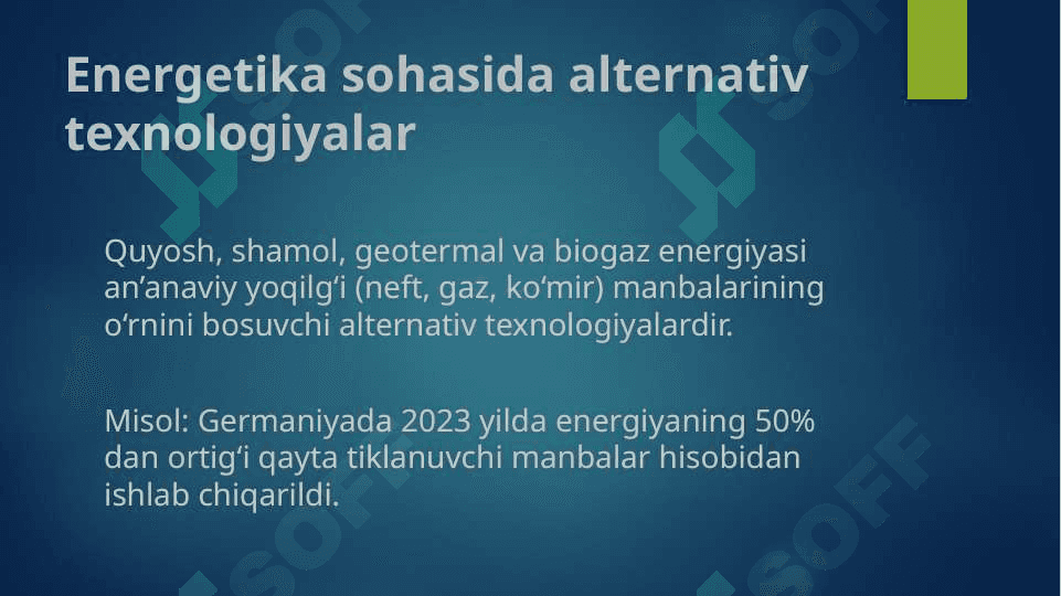 Har xil sohaalarda o'rinbosarlar  (alternativalar ) olish. 5