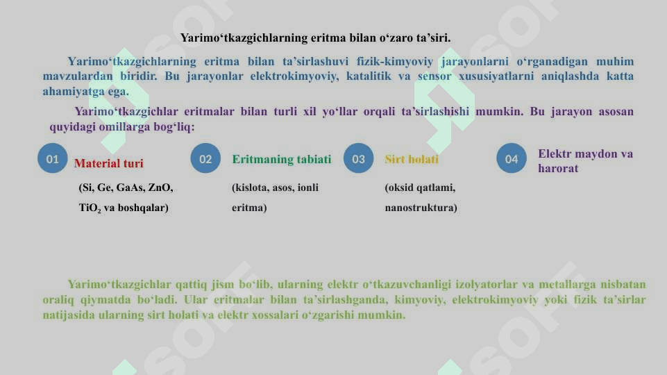 Yarimo‘tkazgichlarning eritma bilan ta’sirlashuvi. 2