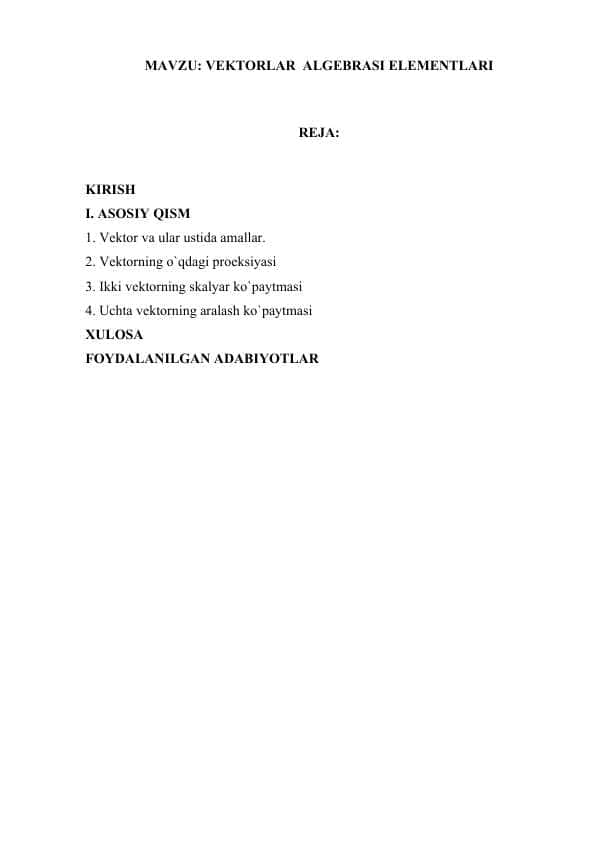 VEKTORLAR  ALGEBRASI ELEMENTLARI.doc