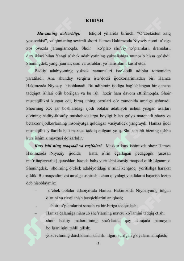 Hamzaning ijtimoiy-siyosiy lirikasi. Kurs ishi 3