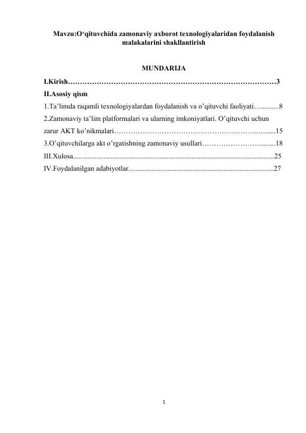 O‘qituvchida zamonaviy axborot texnologiyalaridan foydalanish malakalarini shakllantirish