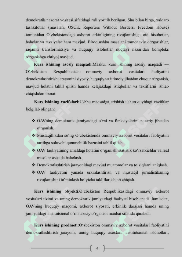 O’zbekistonda ommaviy axborot vositalari faoliyatini demokratlashtirish 4