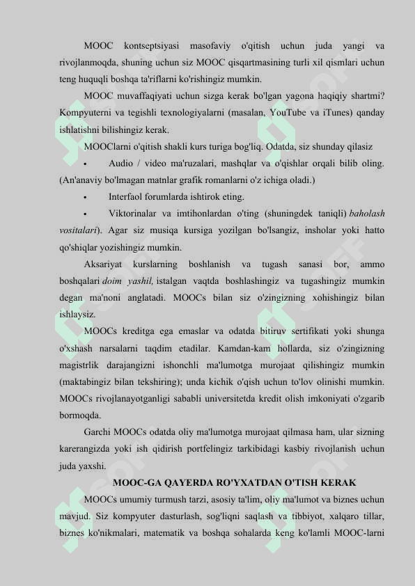 Ochiq ommaviy online ochiq kurslar 5