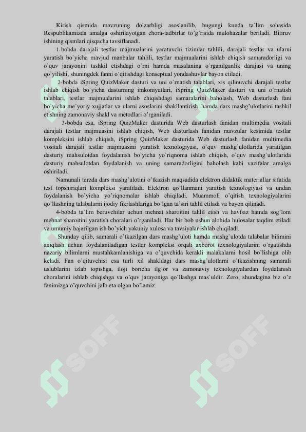 iSpring QuizMaker dasturida Web dasturlash fanidan tеstlar komplеksini ishlab chiqish 5
