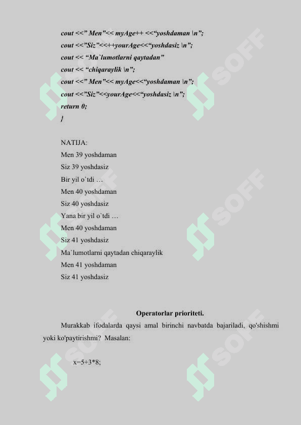 C++ dasturlash tilida ifodalar va operatorlar arifmetik amallar 8