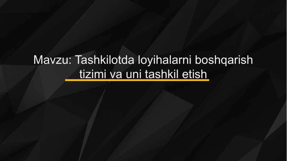 Tashkilotda loyihalarni boshqarish  tizimi va uni tashkil etish