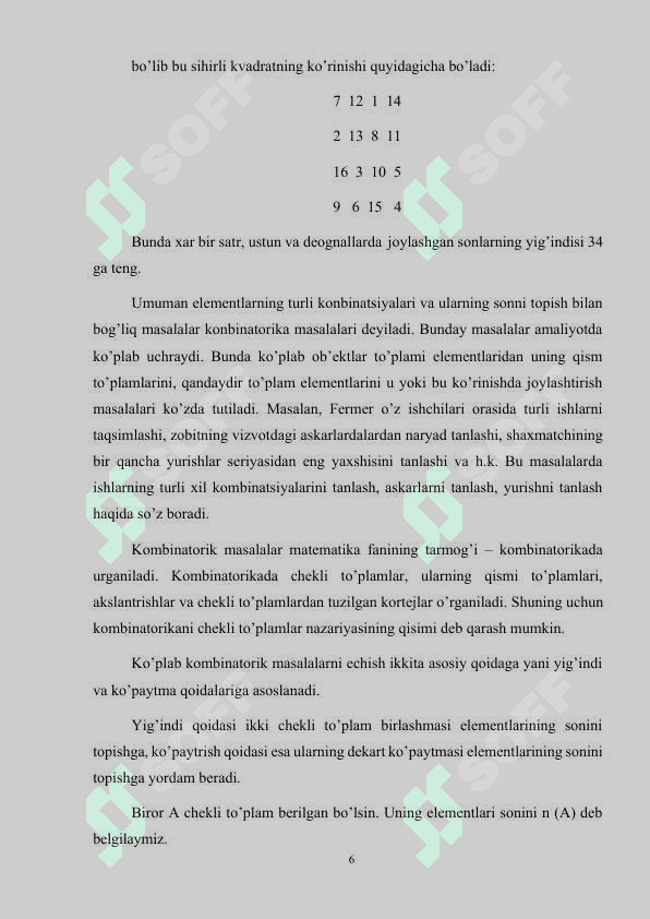 Kombinatorika elementlarini o’qitish metodikasi 6