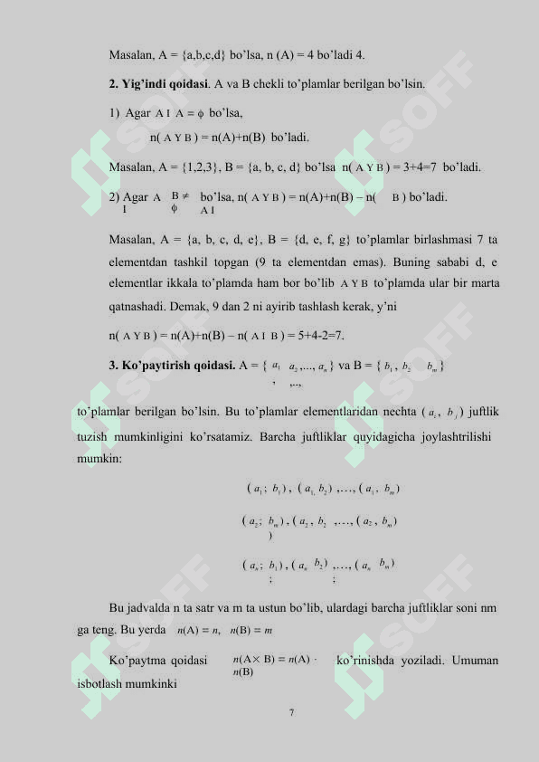 Kombinatorika elementlarini o’qitish metodikasi 7