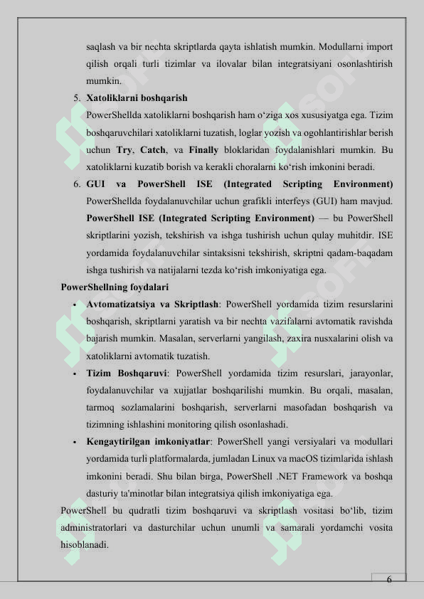 WINDOWS POWERSHELL VA UNING IMKONIYATLARI 6