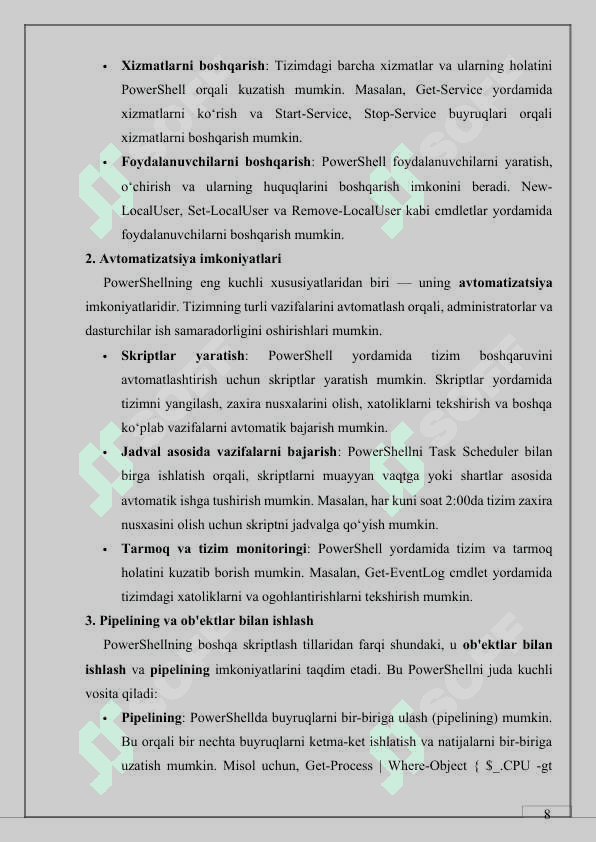 WINDOWS POWERSHELL VA UNING IMKONIYATLARI 8