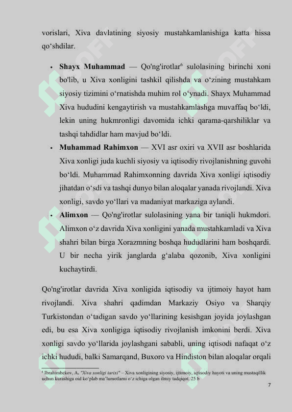 Xiva xonligi qo‘ng‘irotlar sulolasi davrida. 7