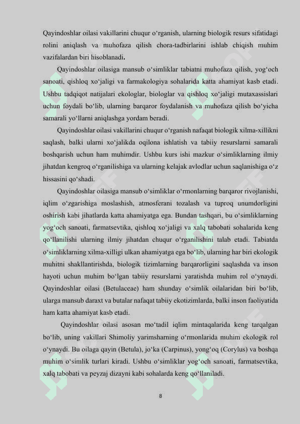QAYINDOSHLAR OILASI  BETULACEAE 8