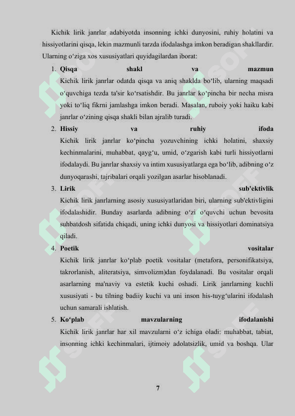 Kichik lirik janrlar tavsifi 7