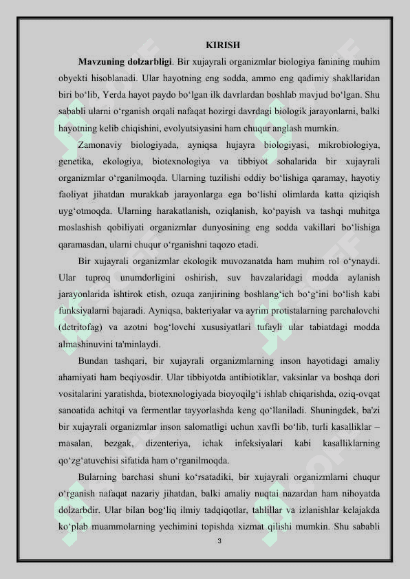 Bir hujayrali organizmlar KURS ISHI 3