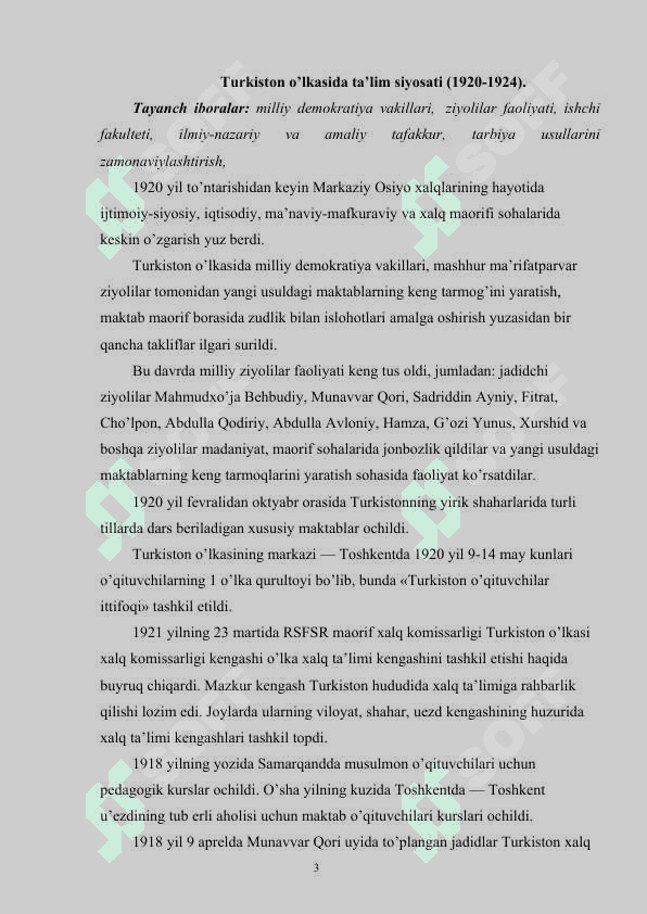1920-1990YILLARDA O’ZBEKISTONDA TA’LIM TIZIMI VA PEDAGOGIK FIKRLAR RIVOJI. MUSTAQIL O’ZBEKISTON TA’LIM TIZIMI 3