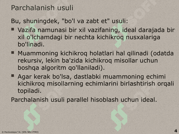 Algoritmlarni ishlab chiqish metodlari 4