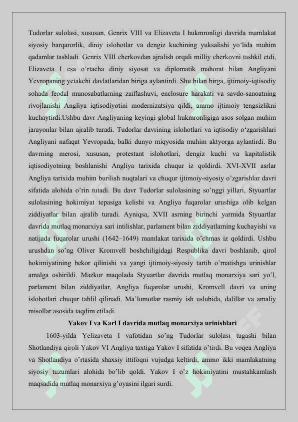 XVI-XVII asrlarda Angliya referat 25 7