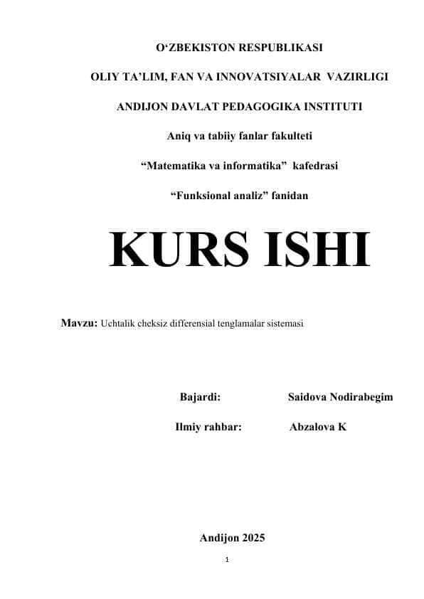 Uchtalik cheksiz differensial tenglamalar sistemasi