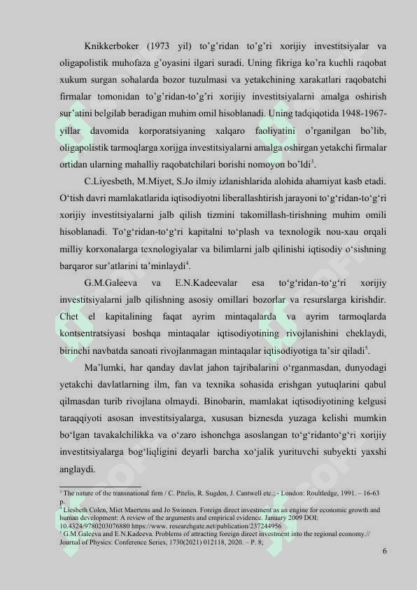 O'ZBEKISTON IQTISODIYOTIDA TO'G'RIDAN-TO'G'RI ХОRIJIY INVESTITSIYALARNING O'RNI 6
