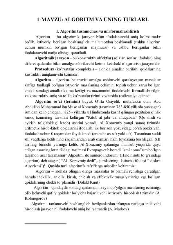 ALGORITM VA UNING TURLARI