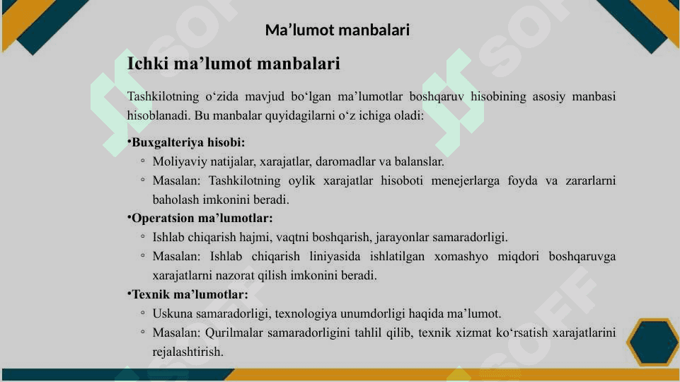 Ma’lumotlar manbalari va  axborotni taqdim etish 8