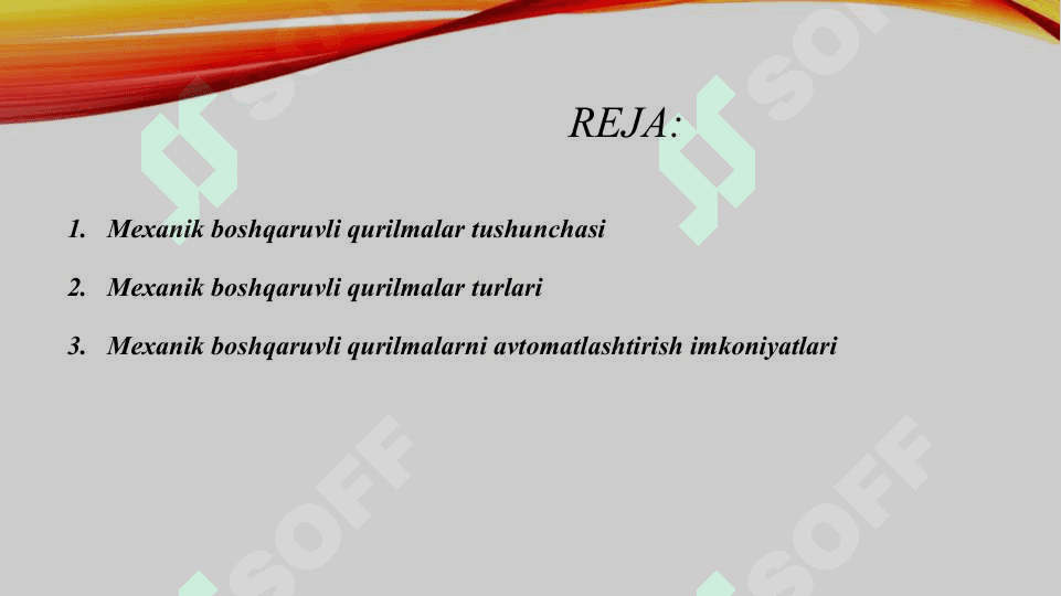 Mexanika.Mexanik boshqaruvli qurilmalar 2