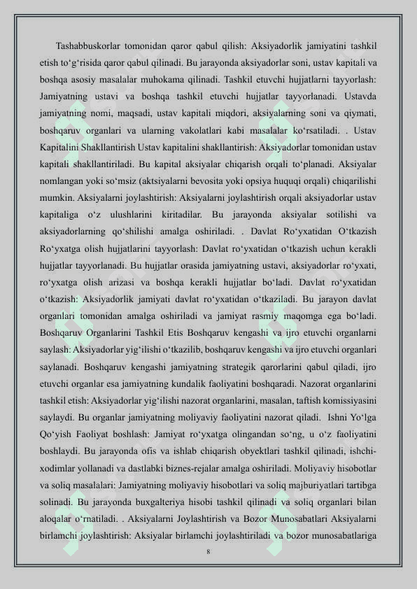 Aksiyadorlik jamiyatlarining tashkiliy-iqtisodiy asoslari 8