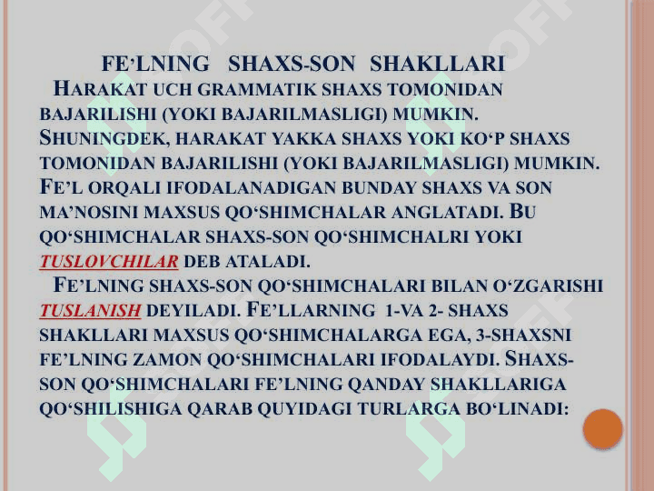 Fe’lning munosabat shakllari 3