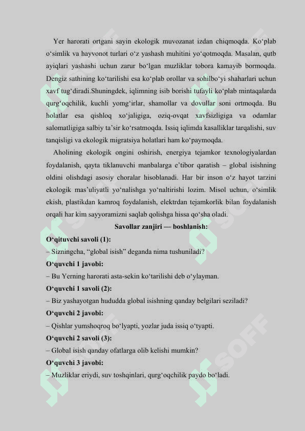 dars ishlanma Global isish            dars ishlanma Sifat darajalari 4