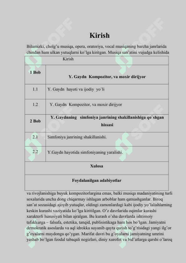Y. Gaydn. Simfoniya janrining shakillanishi. 2