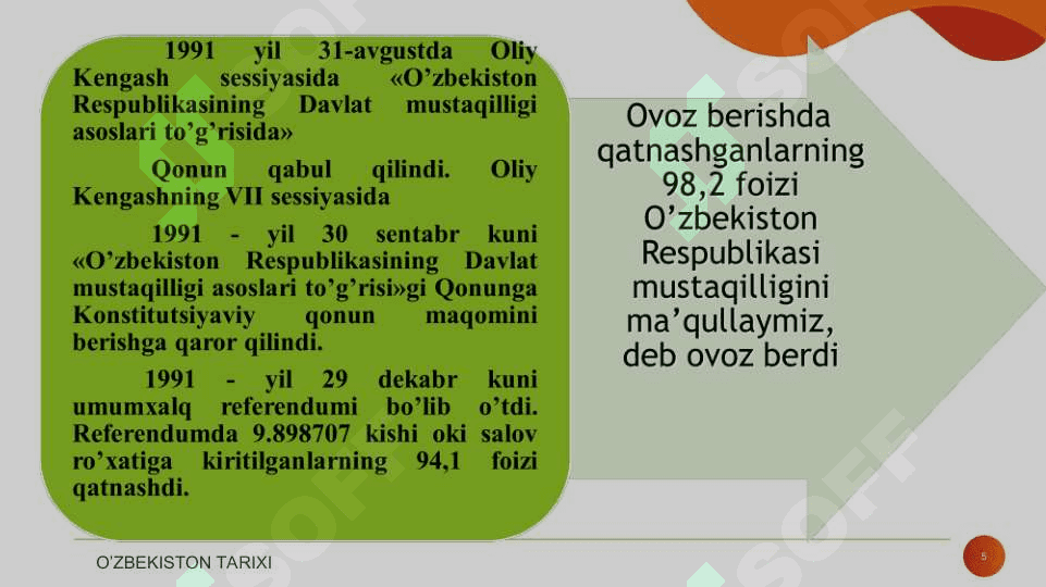 O‘zbekistonda demokratik, fuqorolik jamiyati asoslarining shakllanishi, amalga oshirilgan siyosiy islohotlar. 5