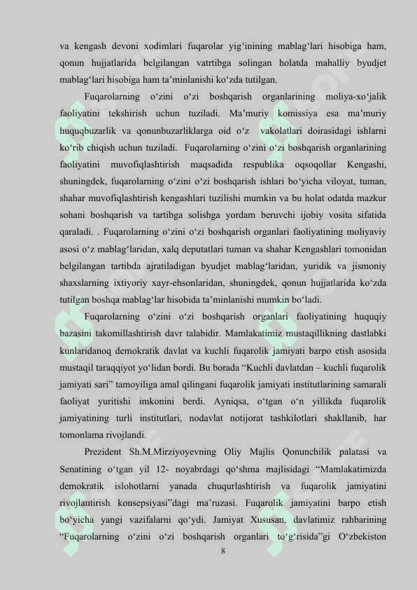 Fuqarolarning o`zini o`zi boshqarish organlati 8