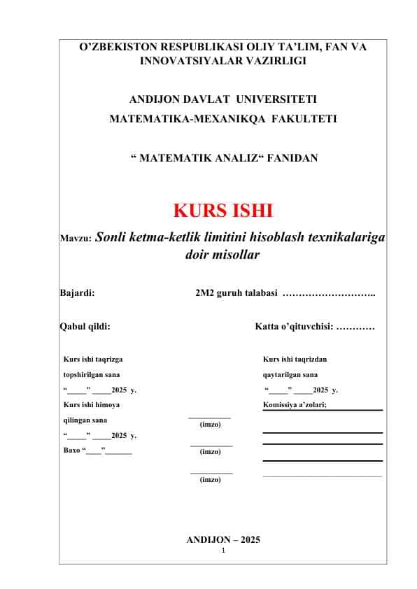 Sonli ketma-ketlik limitini hisoblash texnikalariga doir misollar