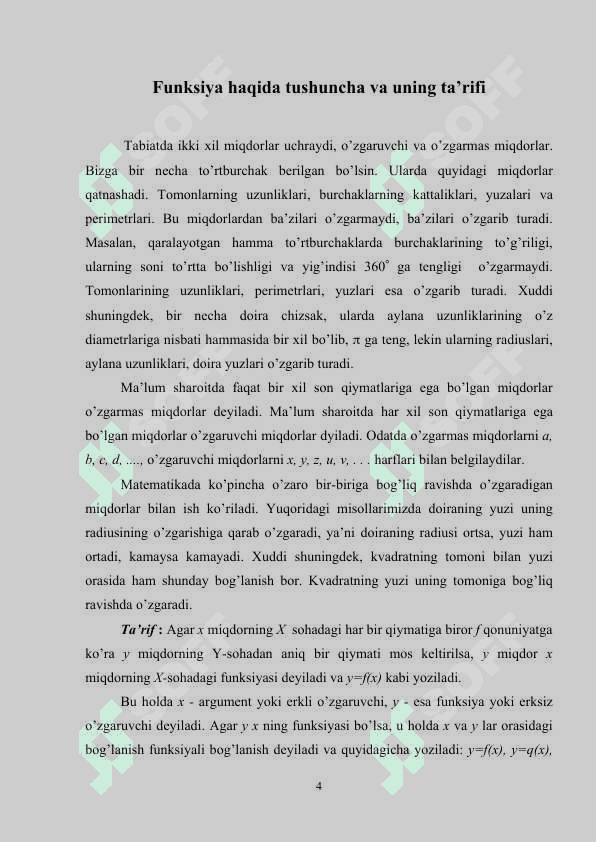 Funksiya tushunchasi.Asosiy elementar funksiyalar 4