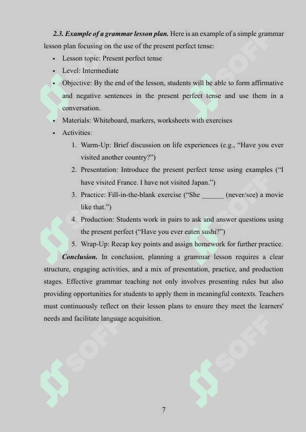 PLANNING A GRAMMAR LESSON 7