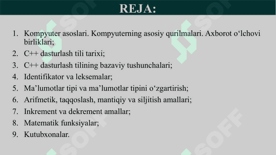 Dasturlashga kirish, dasturlashning asosiy tushunchalari 2