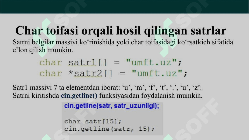 Satrlar va kengaytirilgan belgilar 6
