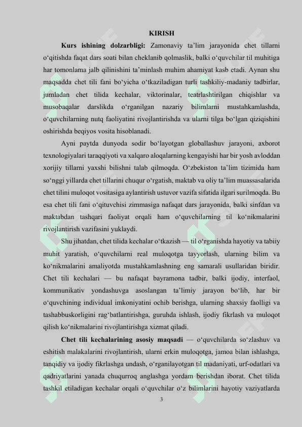 CHET TILIDA KECHALAR O‘TKAZISH METODIKASI. 2