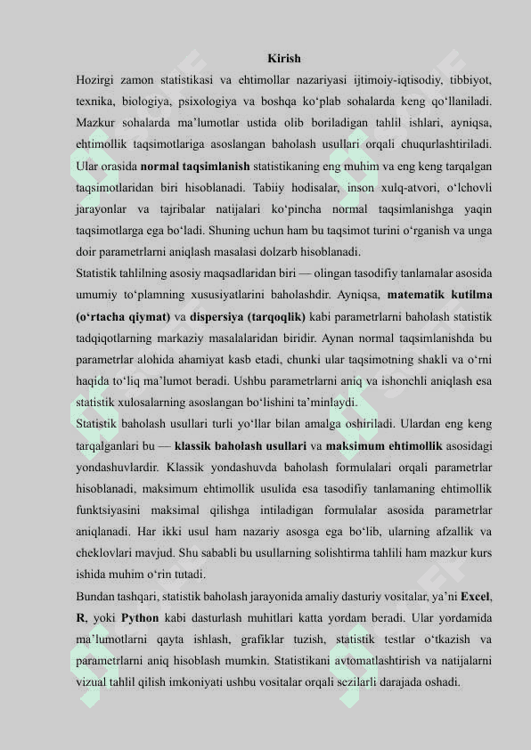 Normal taqsimlanish parametrlarini baxolashning statistik metodlari 2