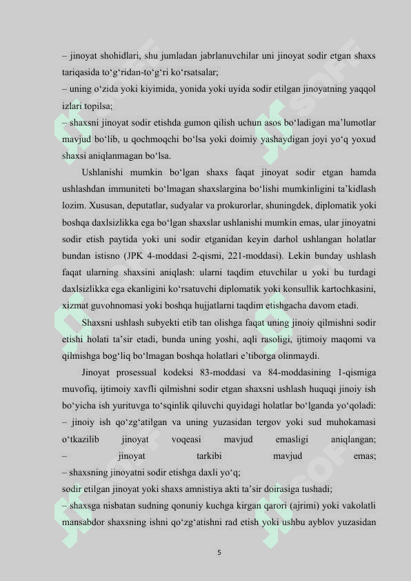 IJTIMOIY XAVFLI QILMISH SODIR ETGAN SHAXSNI USHLASHNING ZARUR CHORALARI CHEGARASIDAN CHETGA CHIQIB, BADANGA QASDDAN OG‘IR SHIKAST YETKAZISH JINOYAT HUQUQI FANIDAN KURS ISHI 5