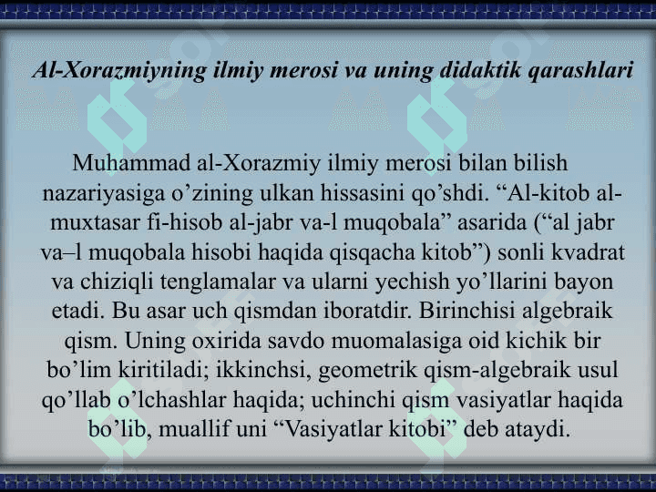 Abu Abdulloh Xorazmiyning qarashlari (TAQDIMOT) 3