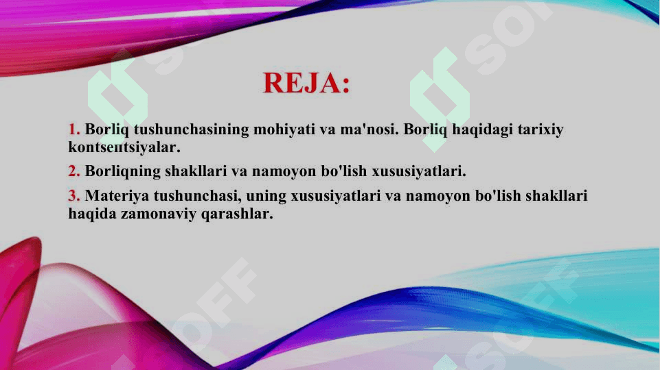 Borliq (ontologiya) va rivojlanish falsafasi (TAQDIMOT) 2