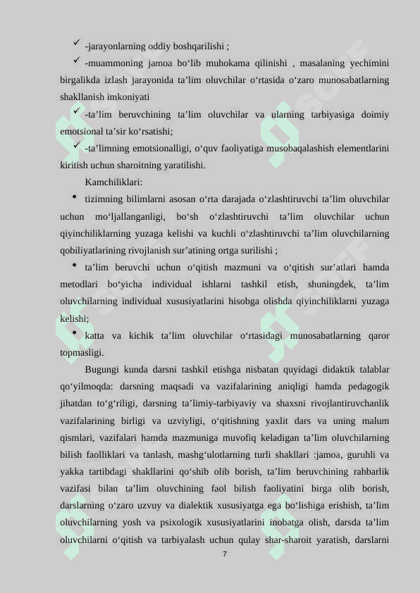 Dars jarayonini tashkil etish metodikasi 7